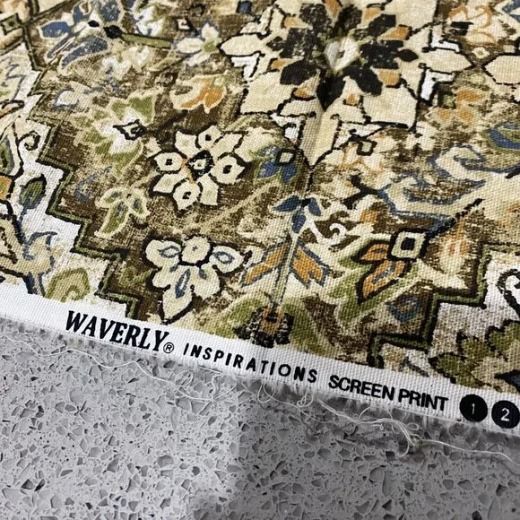 Waverly Fabric 2 Yards X 44” Inspirations Green Brown Beige Duck Thick Damask - Picture 3 of 3